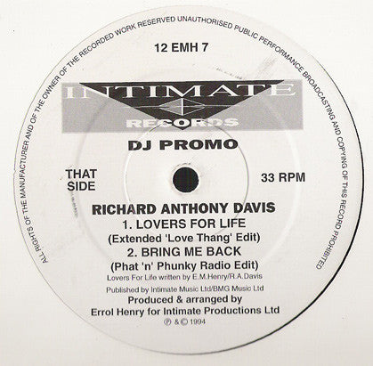 Richard Anthony Davi - Bring Me Back / Lovers For Life - Used