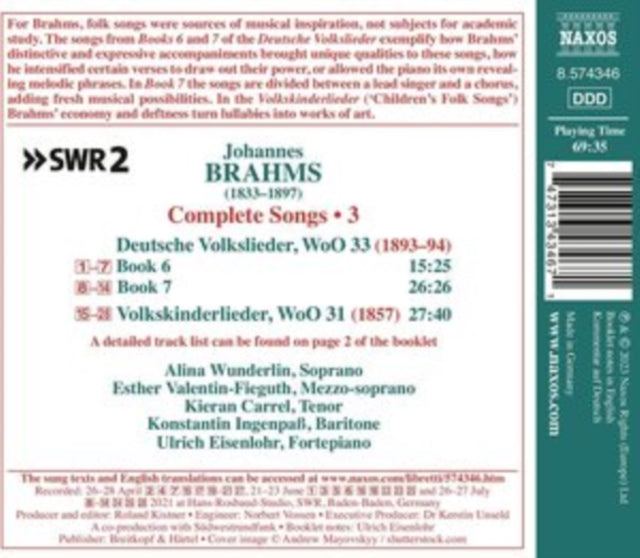 WUNDERLIN/CARREL/EIS - BRAHMSCOMPLETE SONGS VOL 3 - CD