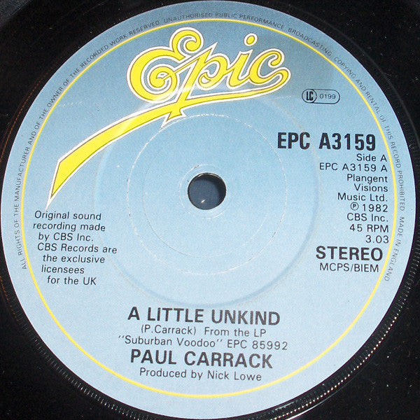 Paul Carrack - A Little Unkind - Used Vinyl Record 7"