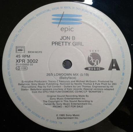 Jon B - Pretty Girl - Used Vinyl Record 12"