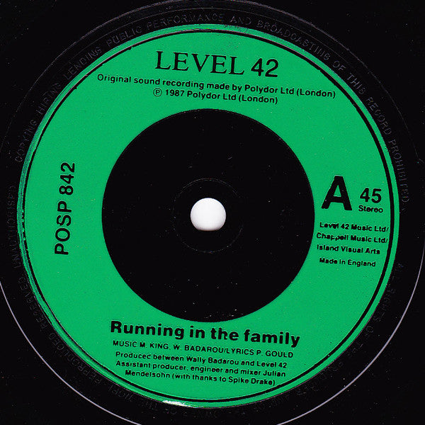 Level 42 - Running In The Family - Used Vinyl Record 7"