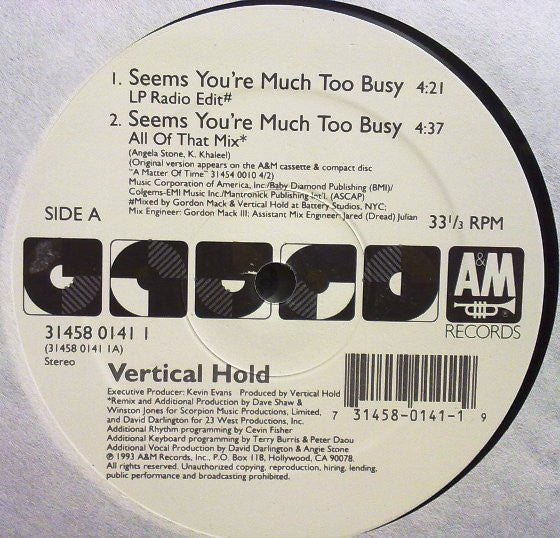 Vertical Hold - Seems You're Much Too Busy - Used Vinyl Record 12"