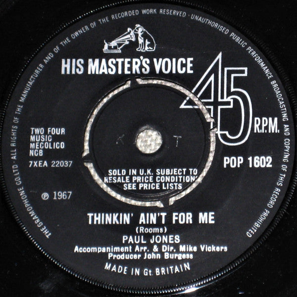Paul Jones - Thinkin' Ain't For Me - Used Vinyl Record 7"