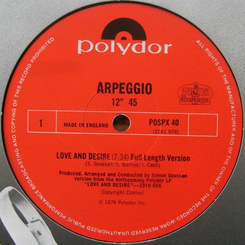 Arpeggio - Love And Desire - Used Vinyl Record 12"
