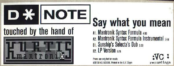 D*Note - Say What You Mean - Used Vinyl Record 12"