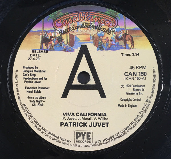 Patrick Juvet - Viva California - Used Vinyl Record 7"