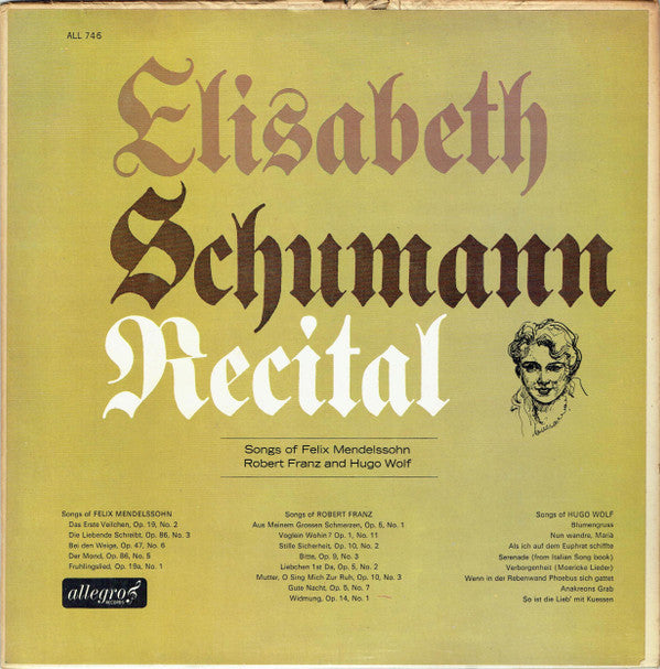 Elisabeth Schumann - Songs Of Felix Mendelssohn Robert Franz And Hug