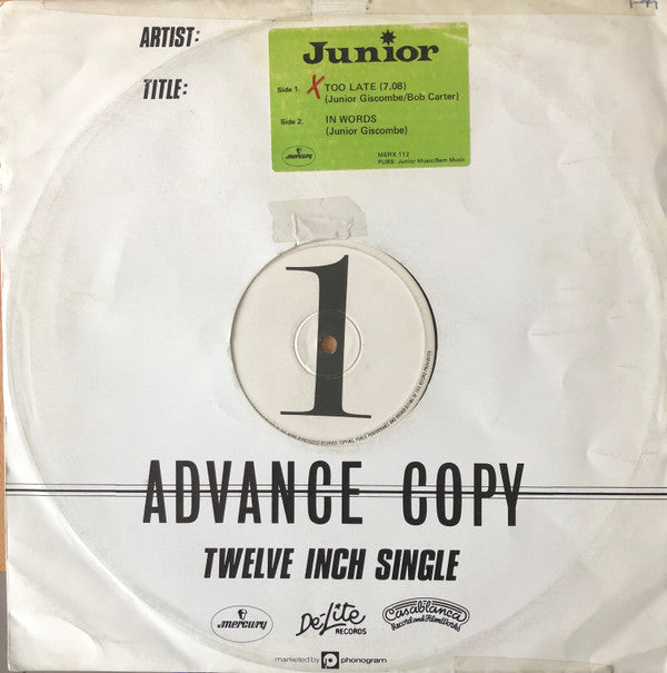 Junior - Too Late / In Words - Used Vinyl Record 12"