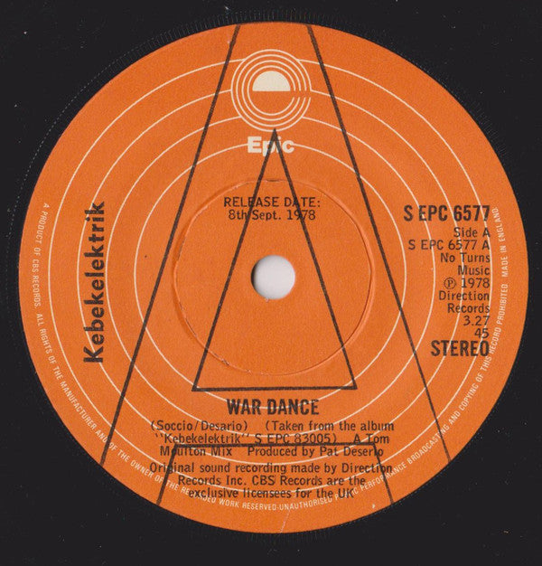 Kebekelektrik - War Dance / Magic Fly - Used Vinyl Record 7"