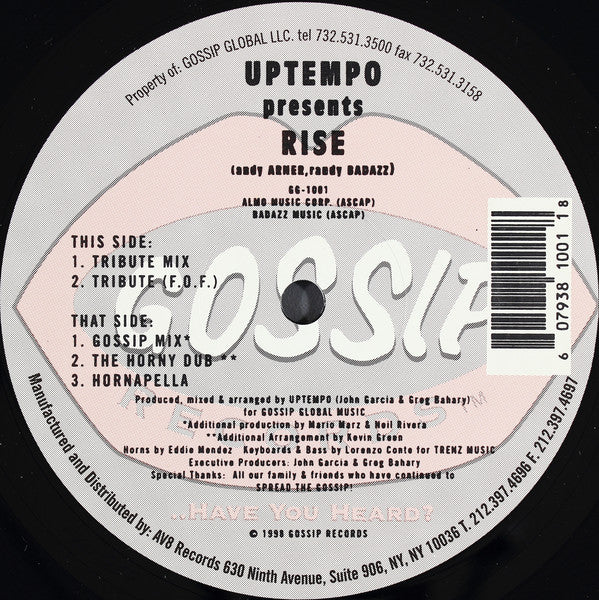 Uptempo - Rise - Used Vinyl Record 12"