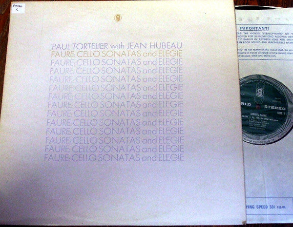 Gabriel Faure - Cello Sonatas And Elegie - Used Vinyl Record