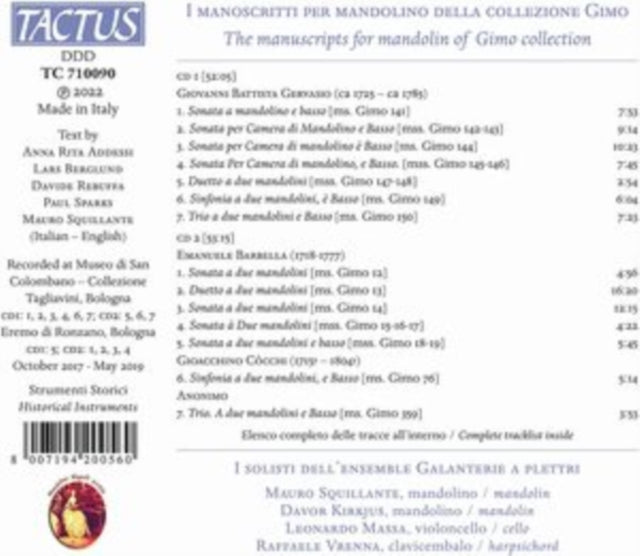 GALANTERIE A PLETTRI - MANUSCRIPTS FOR MANDOLIN O - CD