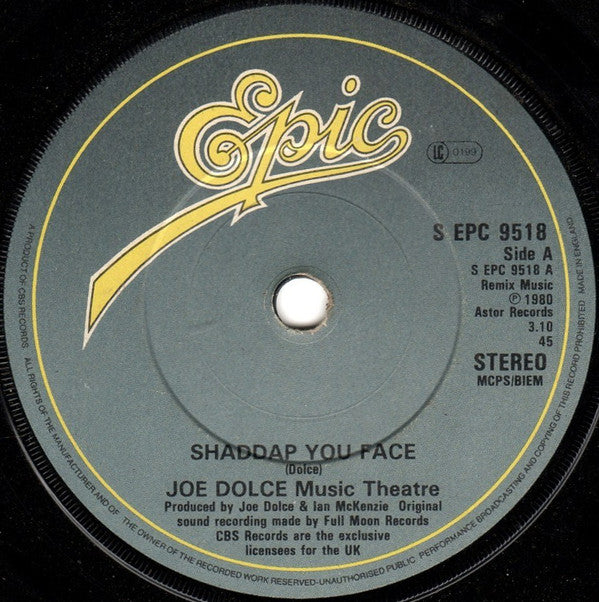 Joe Dolce Music Thea - Shaddap You Face - Used Vinyl Record 7"