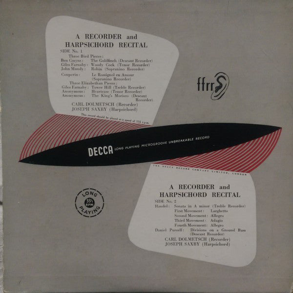 Carl Dolmetsch - A Recorder And Harpsichord Recital - Used Vinyl Reco