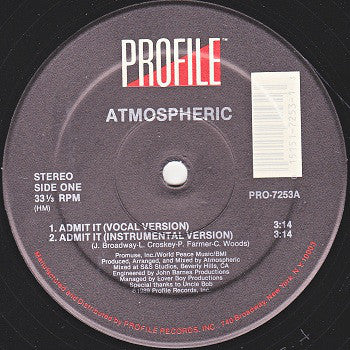Atmospheric - Admit It - Used Vinyl Record 12"