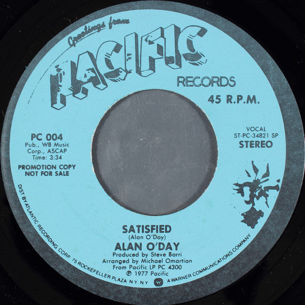 Alan O'Day - Satisfied - Used Vinyl Record 7"
