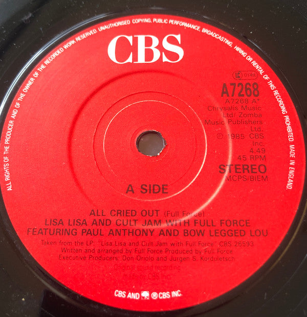 Lisa Lisa & Cult Jam - All Cried Out - Used Vinyl Record 7"