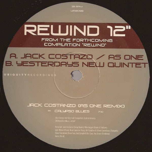 Jack Costanzo - Rewind 12" - Used Vinyl Record 12"
