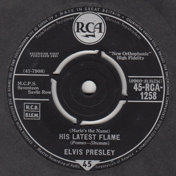 Elvis Presley - (Marie's The Name) His Latest Flame - Used Vinyl Rec
