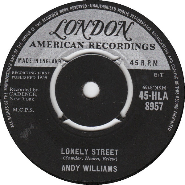 Andy Williams - Lonely Street - Used Vinyl Record 7"