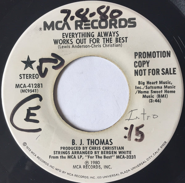 B.J. Thomas - Everything Always Works Out For The Best - Used