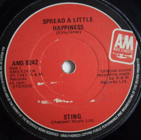 Sting - Spread A Little Happiness - Used Vinyl Record 7"