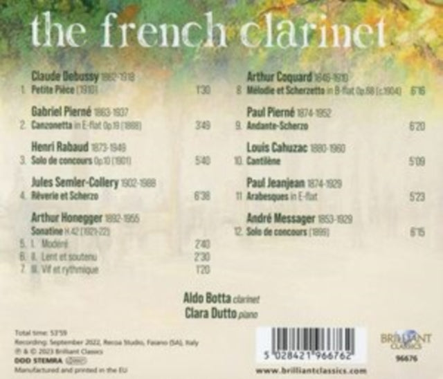 ALDO BOTTA/CLARA DUT - FRENCH CLARINET 19TH & 20 - New CD