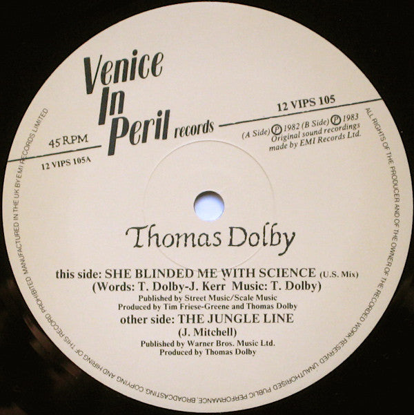 Thomas Dolby - She Blinded Me With Science - Used Vinyl Record 12"