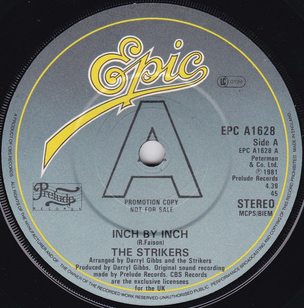 Strikers - Inch By Inch - Used Vinyl Record 7"