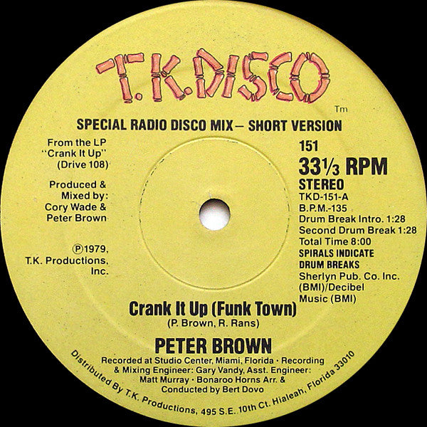 Peter Brown - Crank It Up (Funk Town) - Used Vinyl Record 12"