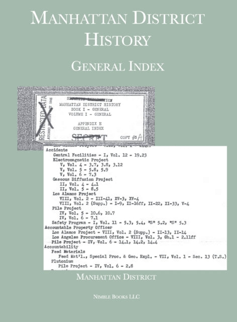 Manhattan District - History General Index - New hardback or cased bo