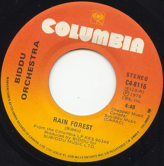 Biddu Orchestra - Rain Forest - Used Vinyl Record 7"
