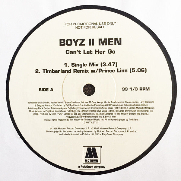 Boyz II Men - Can't Let Her Go - Used Vinyl Record 12"