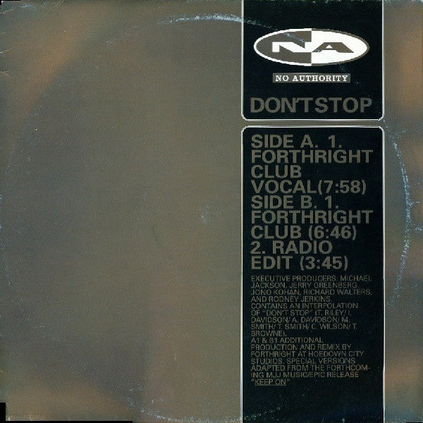 No Authority - Don't Stop - Used Vinyl Record 12"