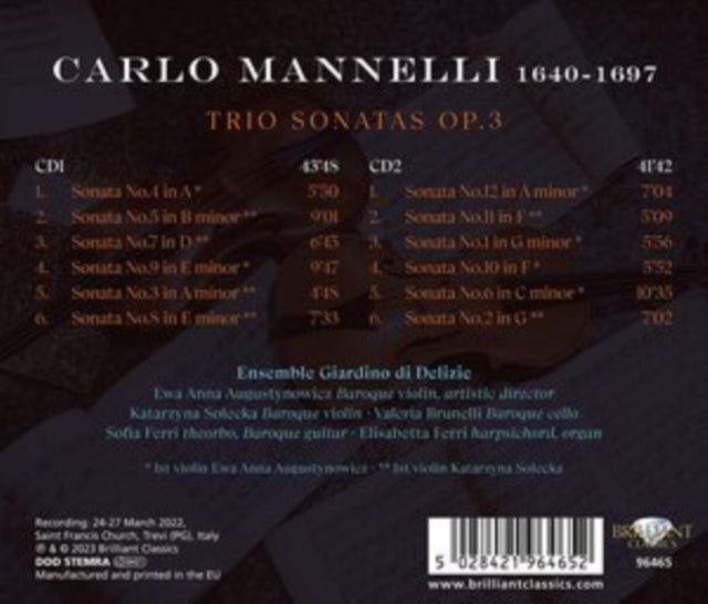 ENSEMBLE GIARDINO DI - MANNELLI TRIO SONATAS OP.3 - CD