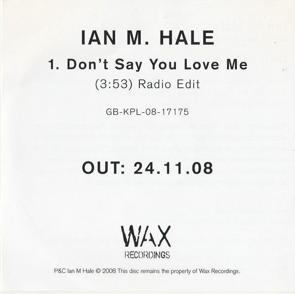 Ian M. Hale - Don't Say You Love Me - Used CD