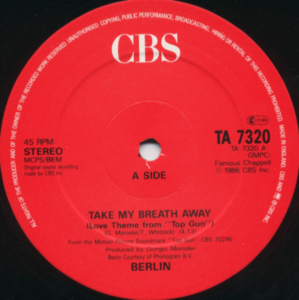 Berlin - Take My Breath Away (Love Theme From 'Top Gun') - Used Vinyl