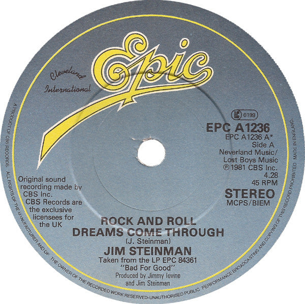 Jim Steinman - Rock And Roll Dreams Come Through - Used Vinyl Record 7"