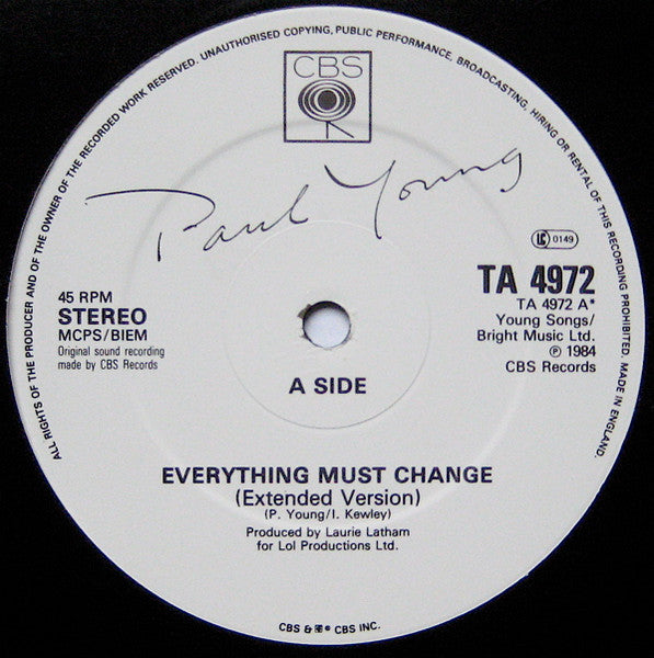 Paul Young - Everything Must Change (Special Extended Mix) - Used Vin