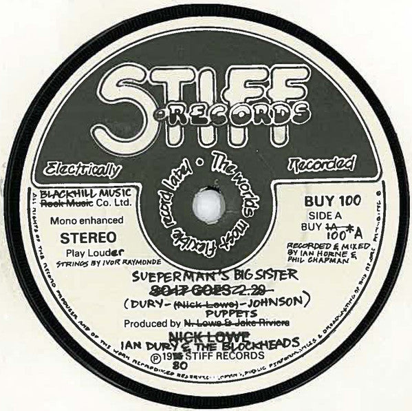 Ian Dury And The Blo - Sueperman's Big Sister - Used Vinyl Record 7"