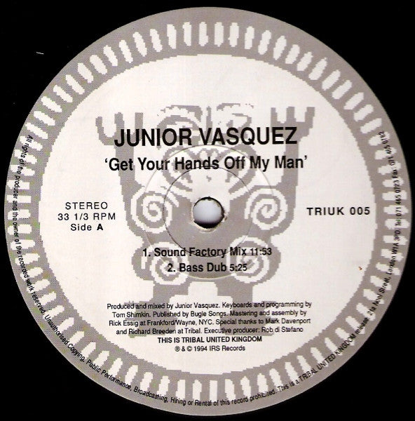 Junior Vasquez - Get Your Hands Off My Man - Used Vinyl Record 12"