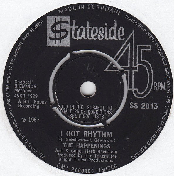 The Happenings - I Got Rhythm - Used Vinyl Record 7"