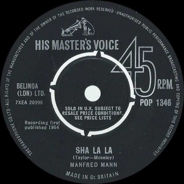 Manfred Mann - Sha La La - Used Vinyl Record 7"
