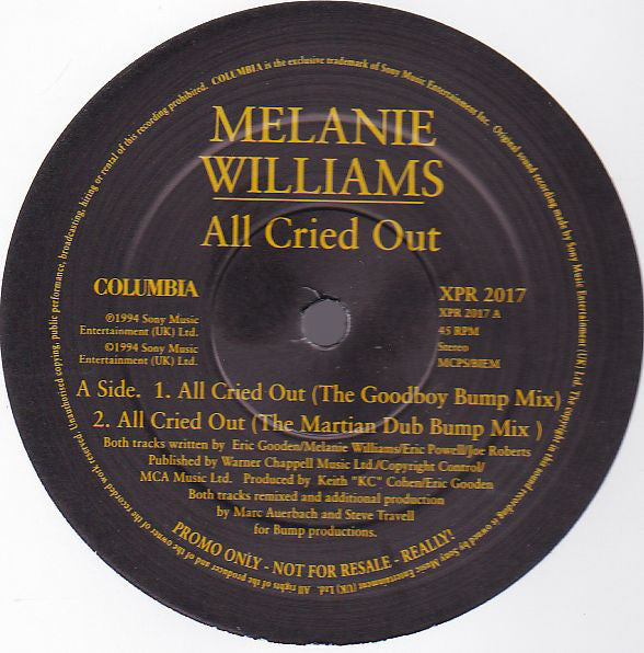 Melanie Williams - All Cried Out - Used Vinyl Record 12"
