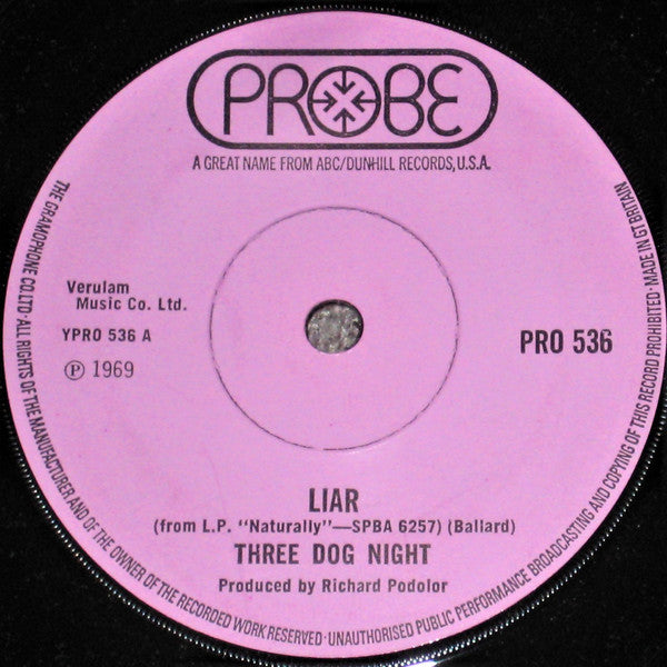 Three Dog Night - Liar - Used Vinyl Record 7"