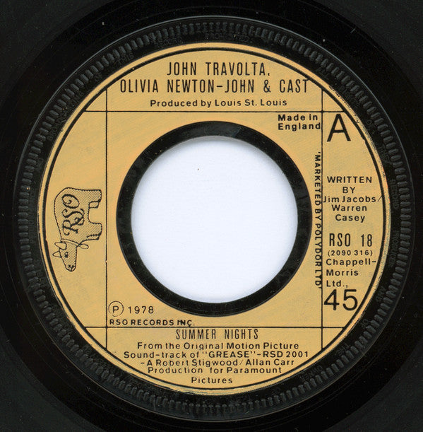 John Travolta - Summer Nights - Used Vinyl Record 7"