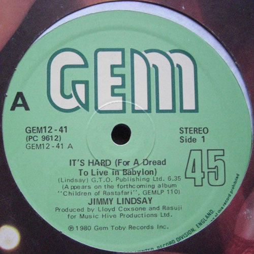 Jimmy Lindsay - It's Hard (For A Dread To Live In Babylon) - Used Vinyl