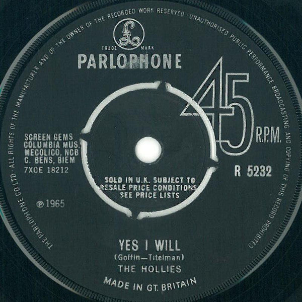 The Hollies - Yes I Will - Used Vinyl Record 7"