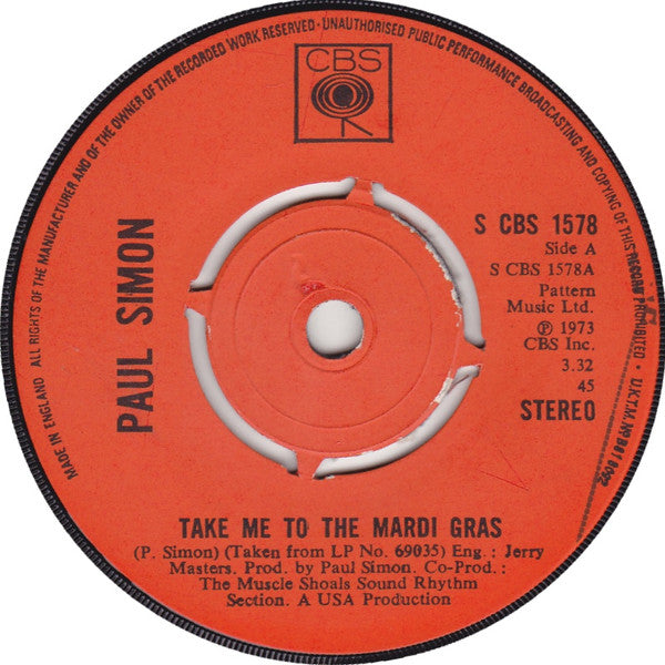 Paul Simon - Take Me To The Mardi Gras - Used Vinyl Record 7"