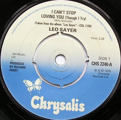 Leo Sayer - I Can't Stop Loving You (Though I Try) - Used Vinyl Record